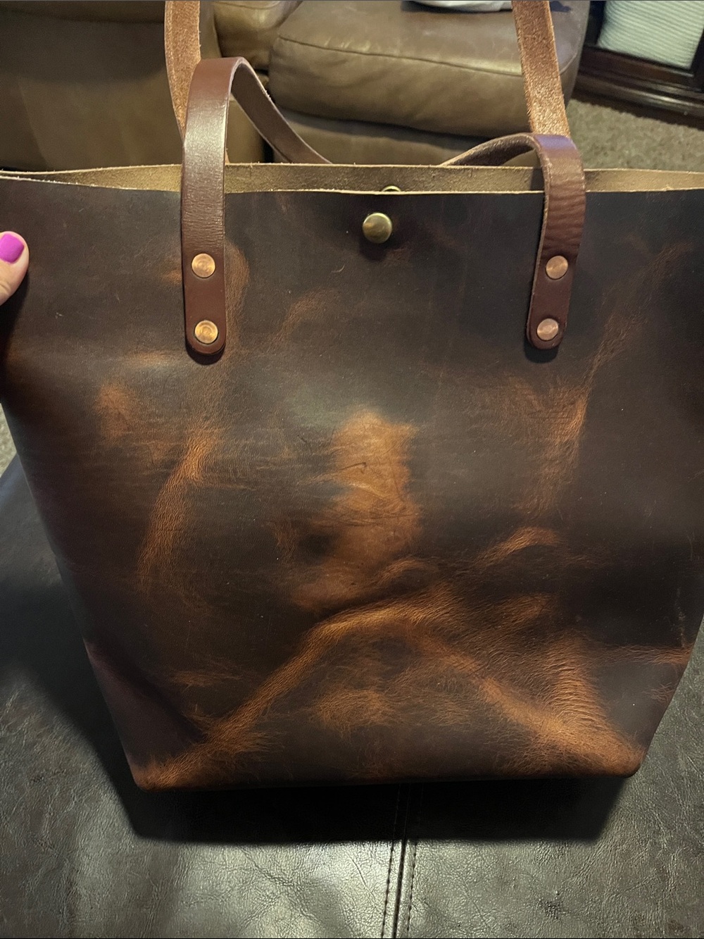 Autumn harvest Brown Leather Tote Bag from KMM and co - Picture 3 of 17